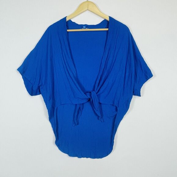 Blue Ginger Hawaii Crinkle Short‎ Sleeve Tie Front Wrap Shawl Womens One Size - Picture 3 of 6